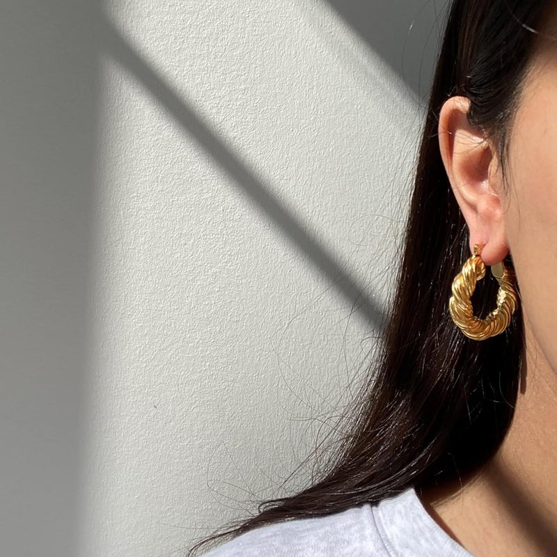Tewiky Chunky Gold Hoop Earrings for Women, 14k Gold Plated Thick Triple Hoop Earrings Hypoallergenic Trendy Chunky Gold Hoops Earrings Dainty Jewelry Gifts for Women - Image 3